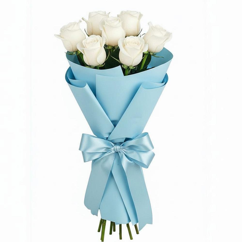 Букет 7 белых роз Проуд в Дубках Саратовской области