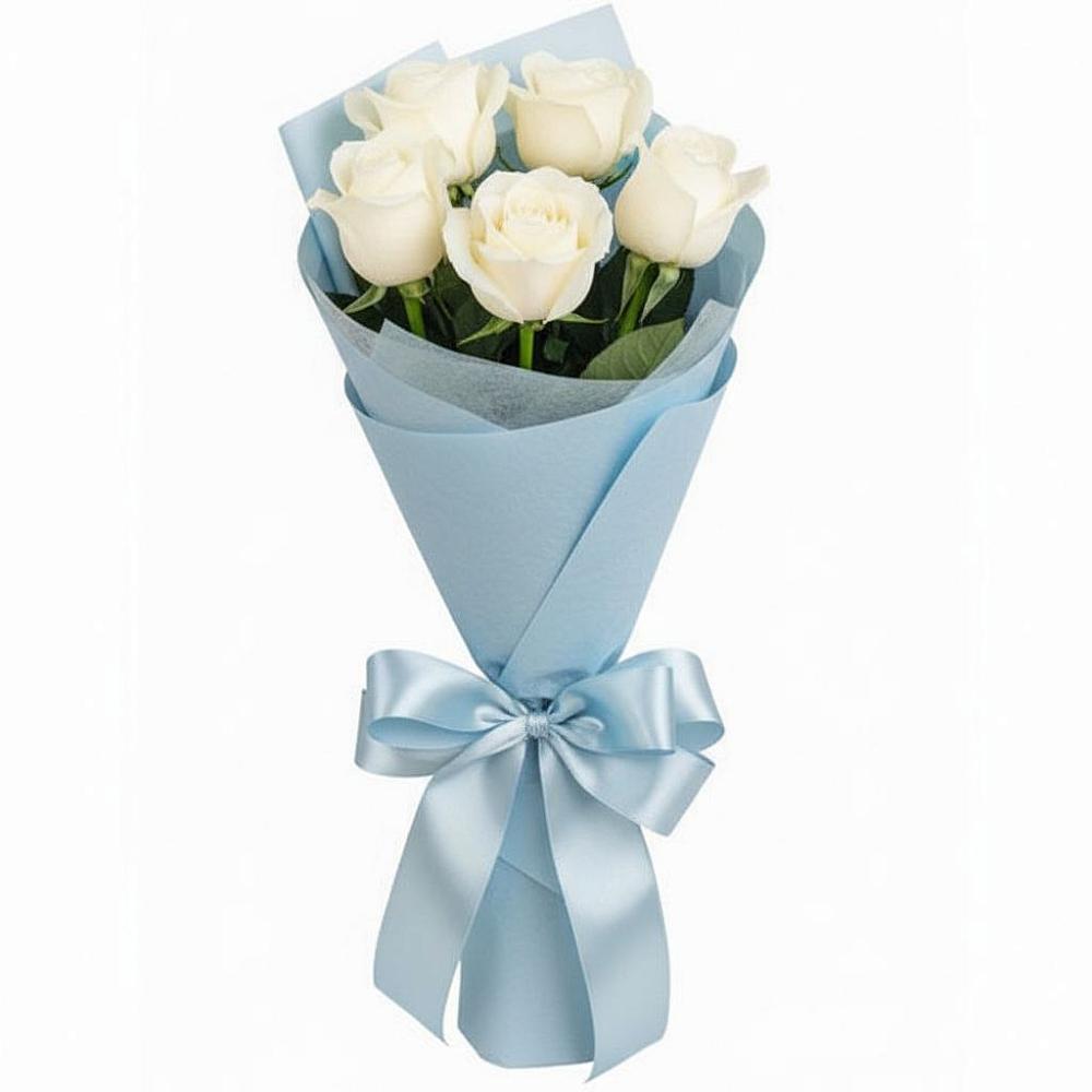Букет 5 Белых роз Проуд в Дубках Саратовской области