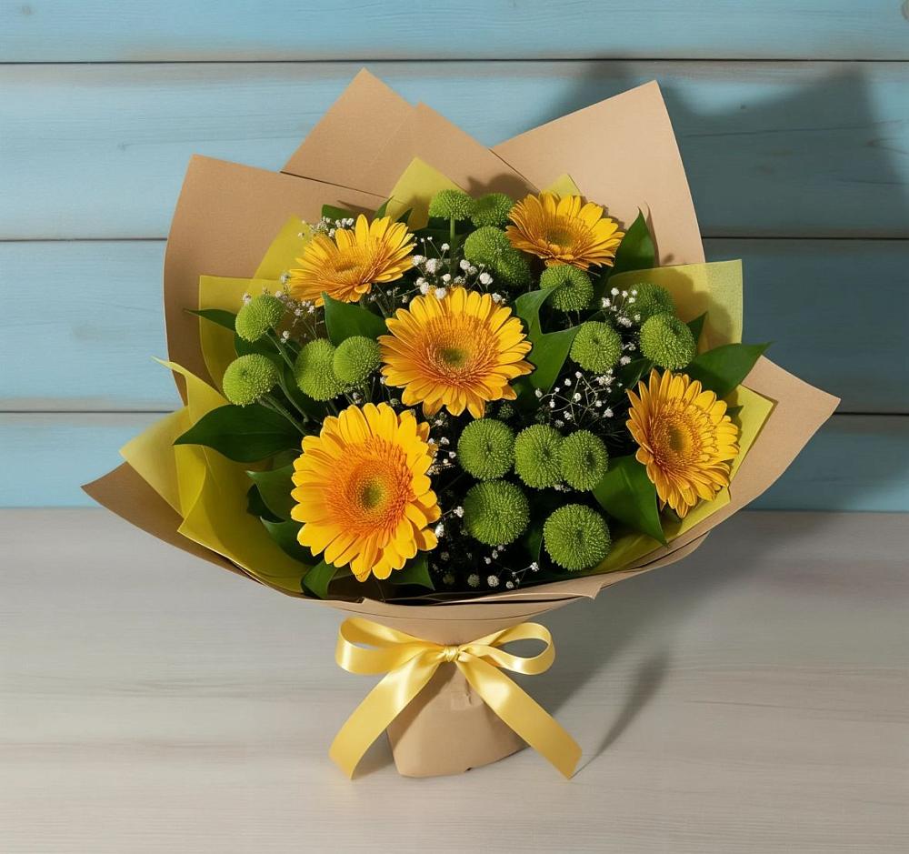 Букет цветов из: Герберы и Хризантемы в Дубках Саратовской области