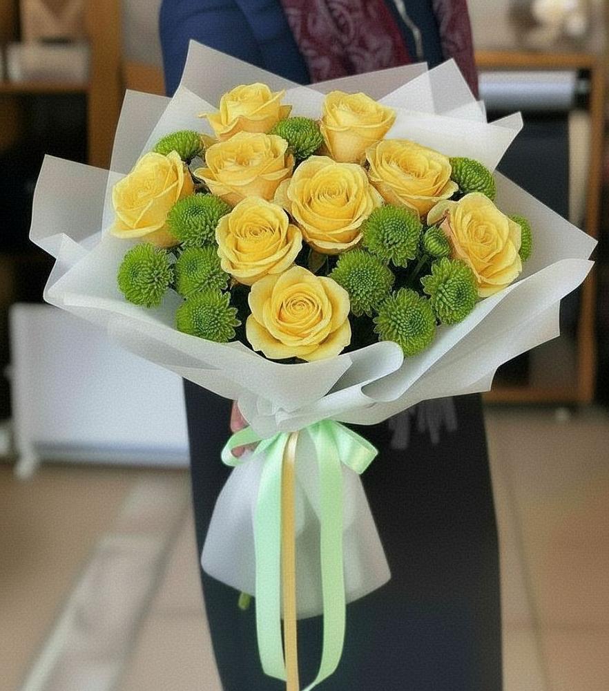 Букет цветов из: Хризантемы и Розы в Дубках Саратовской области