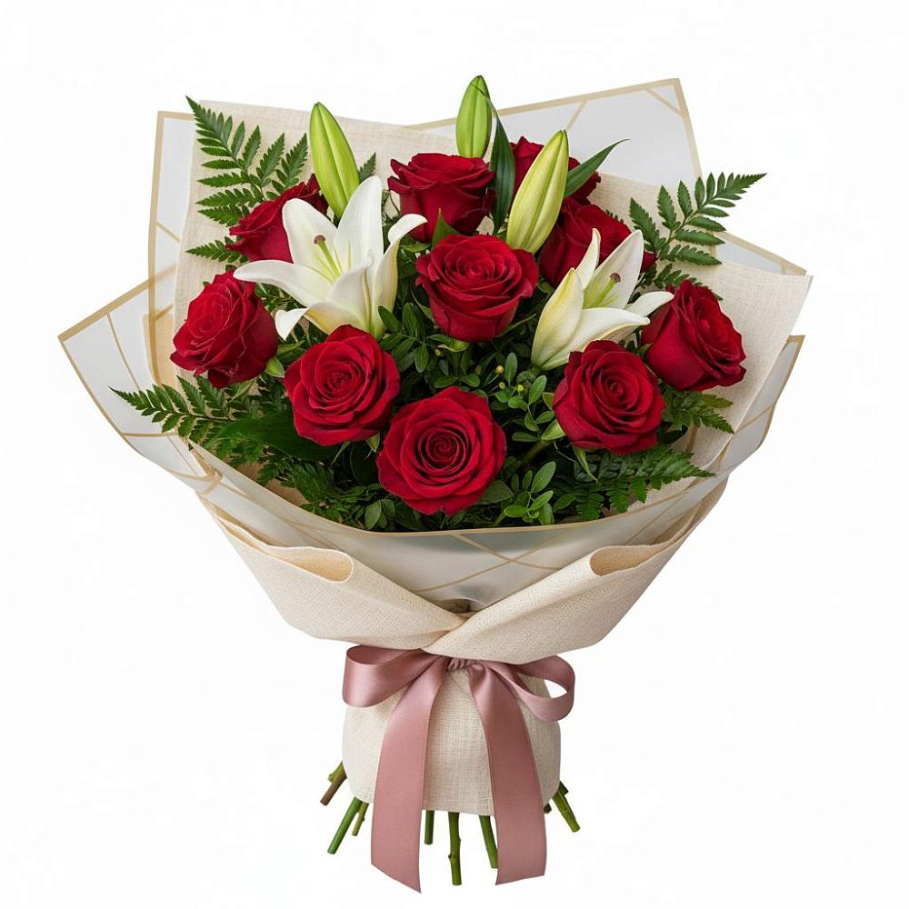 Букет цветов из: Лилии и Розы в Дубках Саратовской области