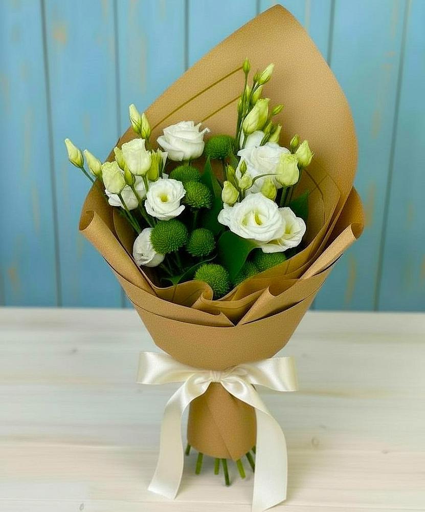 Букет цветов из: Хризантемы и Лизиантусы в Дубках Саратовской области