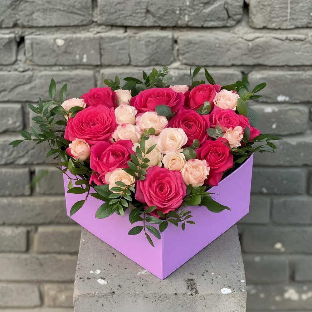 Цветочная композиция из Розы в коробке в Дубках Саратовской области
