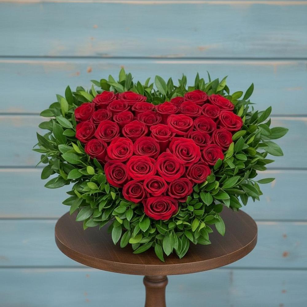 Цветочная композиция из Розы в виде сердца в Дубках Саратовской области