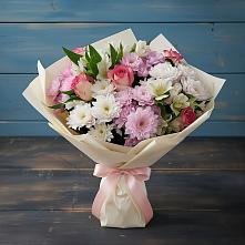 Букет цветов из:  Хризантемы, Альстромерии и Розы в Дубках Саратовской области