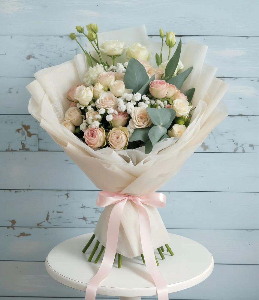 Букет цветов из: Розы и Лизиантусы в Дубках Саратовской области