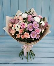 Букет цветов из:  Хризантемы, Розы и Альстромерии в Дубках Саратовской области