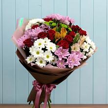Букет цветов из:  Розы, Хризантемы и Альстромерии в Дубках Саратовской области