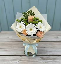 Букет цветов из:  Герберы, Розы и Хризантемы в Дубках Саратовской области