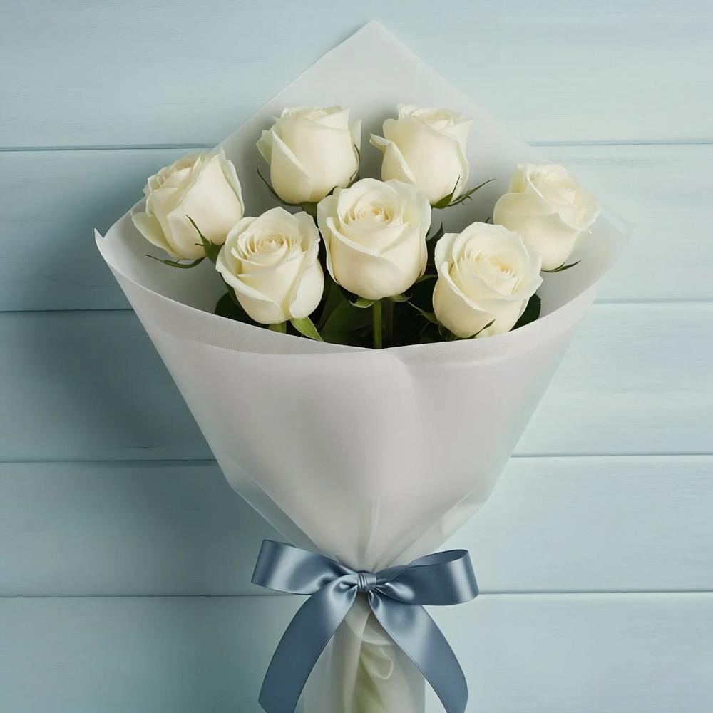 Букет 7 Белых роз Эдлесс Лав в Дубках Саратовской области